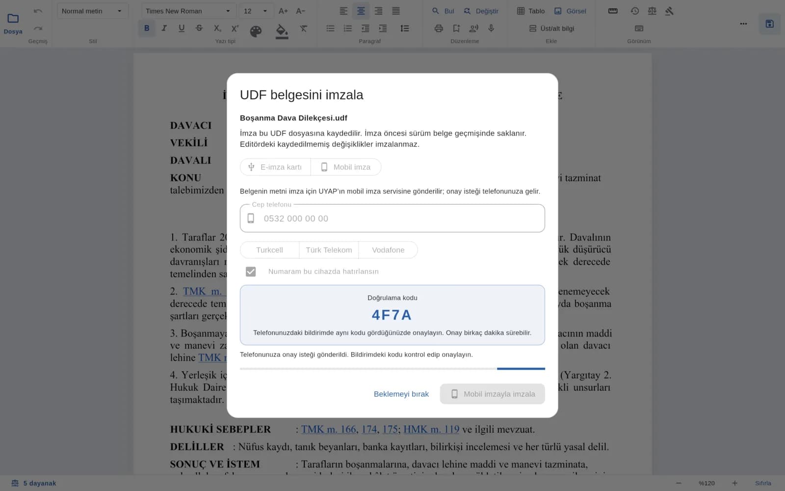 UDF Belgeyi E-İmza ya da Mobil İmzayla İmzalamak